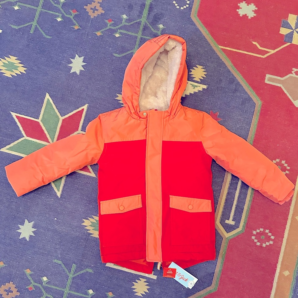 5T Cat and Jack Coral Pink Orange Toddler Parka Winter Coat NWT New